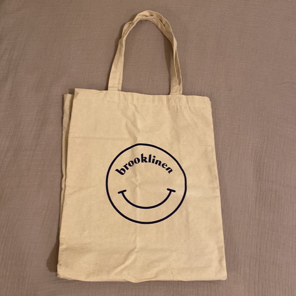 Brooklinen Cream Canvas Tote with Smiley Design